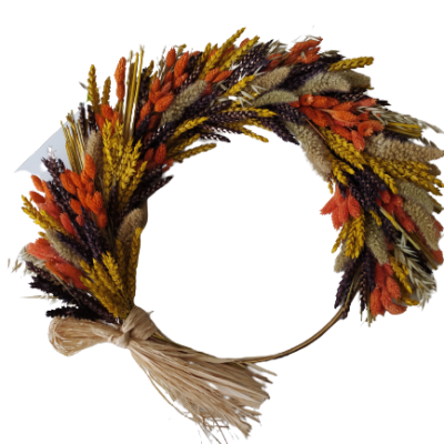 Πρωτομαγιάτικο στεφάνι με πολύχρωμα αληθινά στάχυα